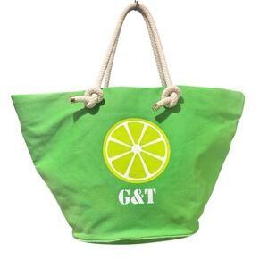 Kate Spade G&T Lime Green Canvas Tote Bag Rope‎ Handles Large Beach Travel